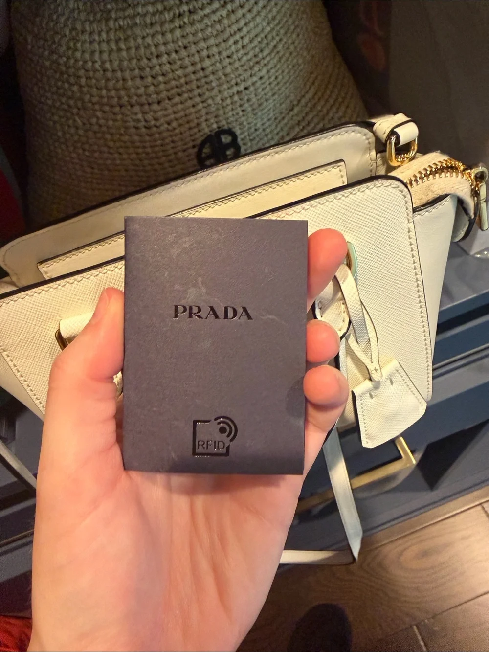 Prada Cream Saffiano Leather Mini Satchel with Gold Hardware
